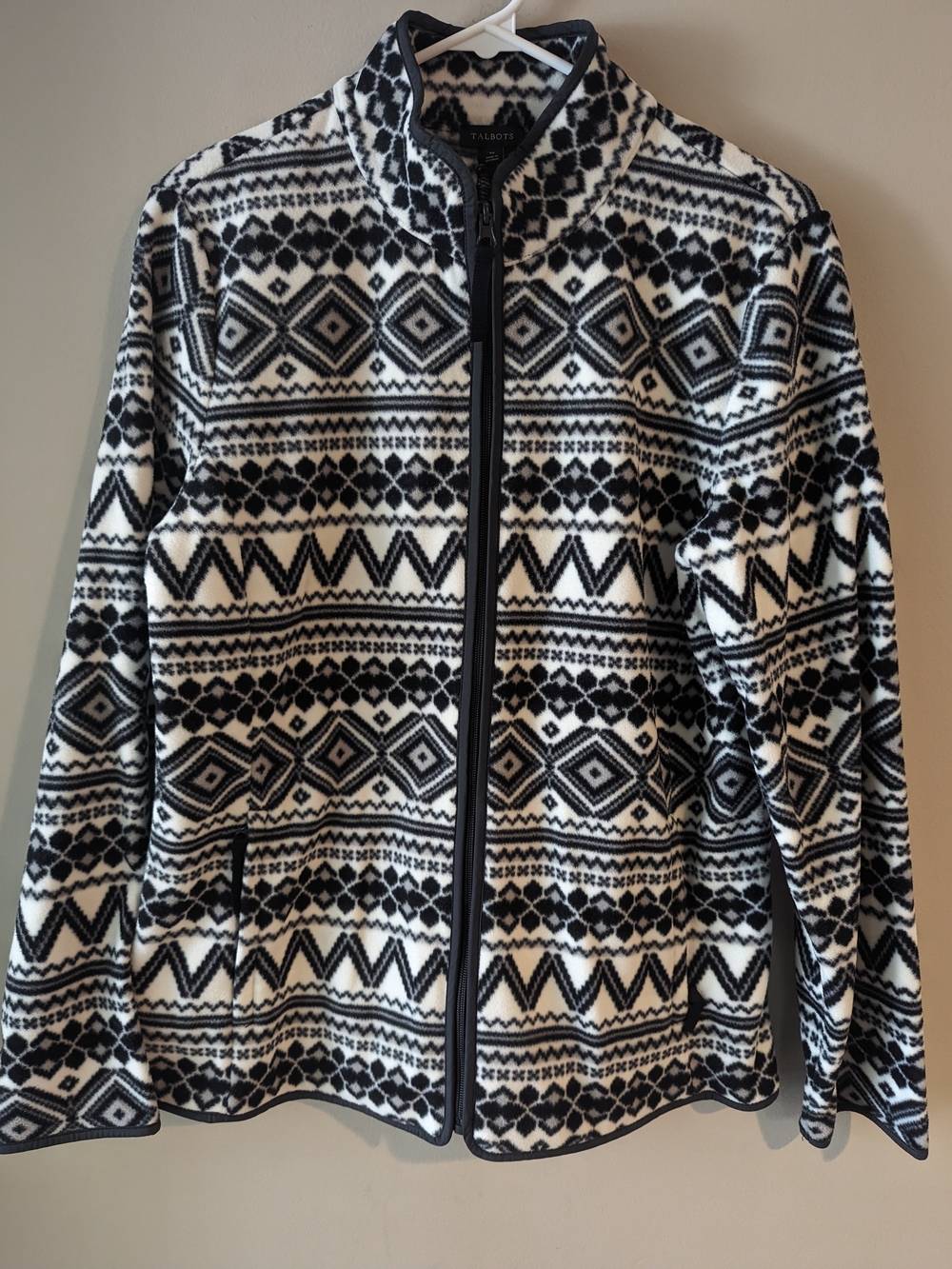 NWOT Talbots Black and White Geometric Fleece Zip Jacket